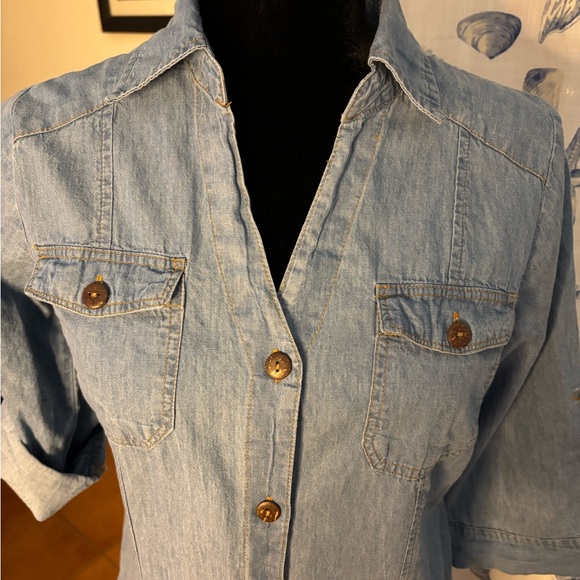 *Denim Button-Down Maxi Dress by angler. Pockets in the front, collar nic… - Picture 3 of 9